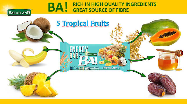 Product image of Bakalland Energy Cereal snack bar with 5 Tropical fruits and yogurt coating by Bakalland